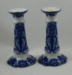 Click to view Flow Blue China Pair Candle Sticks photos