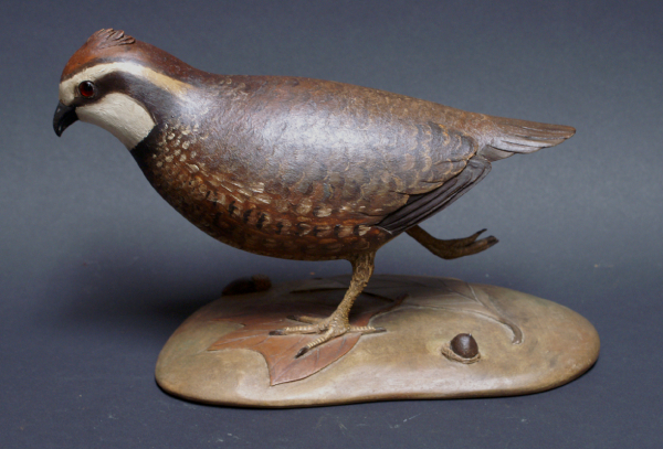 Quail Running Wood Carving by Frank Finney