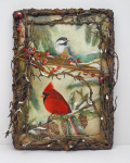 Click to view Vintage Folk Art Song Birds Painting photos