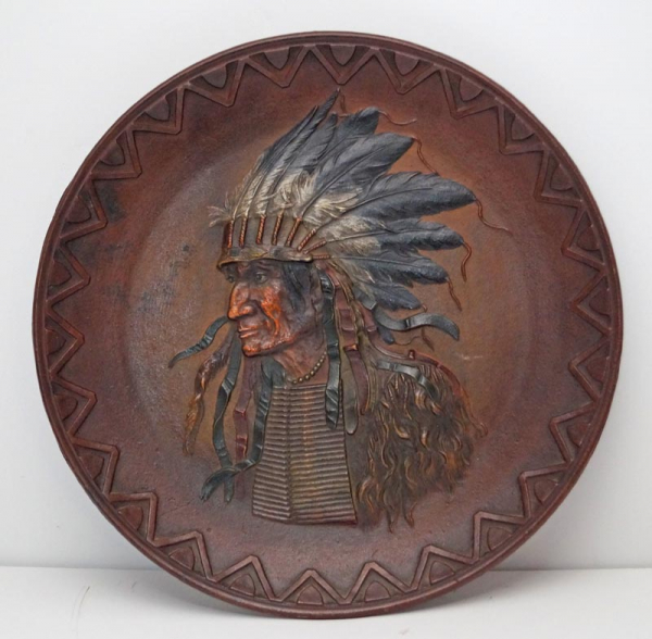 Native American Indian Cast Iron Plaque