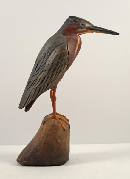 Green Heron Wood Carving by Frank Finney