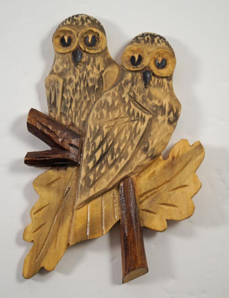  Owls on Branch Bird Wood Carving