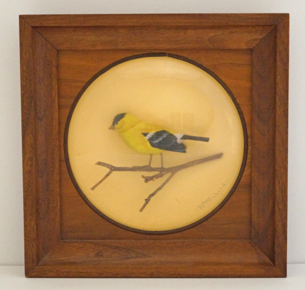 Yellow Finch Bird Carving Diorama 