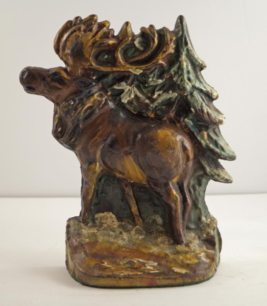 Antique Moose in Forest Cast Iron Doorstop