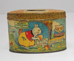 Click to view Thornton Burgess Squirrel Owl Tin Penny Bank photos